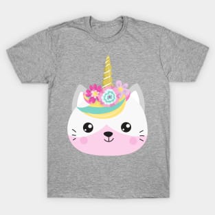 Unicorn Cat, Cute Cat, Little Cat, Kitty, Flowers T-Shirt